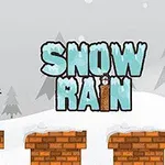 Người tuyết đội mũ nâu đứng trên nền tuyết với dòng chữ Snow Rain bên cạnh