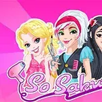 Ba cô gái với phong cách thời trang và kiểu tóc khác nhau, cùng với các phụ kiện làm đẹp, trên nền hồng