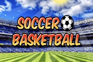 Chữ Soccer Basketball nổi bật trên nền sân vận động bóng đá với bầu trời xanh và ánh mặt trời