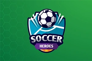 Logo với hình ảnh quả bóng đá và chữ Soccer Heroes trên nền xanh lá cây