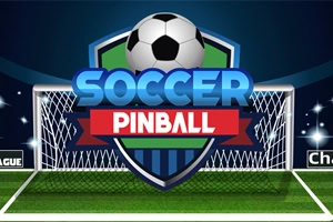 Biểu tượng quả bóng đá nằm trên lưới khung thành với chữ Soccer Pinball phía trước, nền màu tối và các yếu tố sáng xung quanh