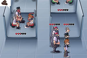 Các nhân vật hoạt hình ngồi đối diện nhau trong các gian phòng nhỏ, với biểu tượng trái tim phía trên đầu