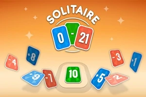 Các quân bài với số từ -9 đến +9 và chữ SOLITAIRE ở phía trên, nền màu cam nhạt