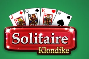Hình ảnh có nền màu xanh với ba lá bài và dòng chữ Solitaire Klondike nổi bật