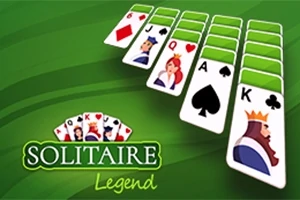Các lá bài theo thứ tự giảm dần, kèm logo màu xanh lá cây với dòng chữ Solitaire Legend
