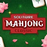 Nền xanh với các quân bài, hoa sen hồng và chữ Solitaire Mahjong Classic ở giữa