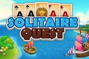 Bối cảnh hình ảnh có thẻ bài Át, chữ Solitaire Quest, và những con tàu trên biển lớn