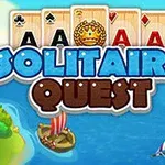 Bối cảnh hình ảnh có thẻ bài Át, chữ Solitaire Quest, và những con tàu trên biển lớn