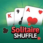 Ba lá bài gồm K cơ, 9 tép và A cơ trên nền xanh với chữ Solitaire Shuffle ở phía dưới
