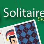 Hình ảnh có nền xanh lá cây với các lá bài và dòng chữ Solitaire Swift