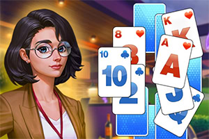 Người phụ nữ đeo kính cạnh các lá bài tây xếp chồng, nổi bật với quân 10, J, A, K và 8