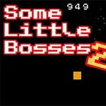 Chữ Some Little Bosses 2 màu đỏ đậm được thiết kế theo phong cách pixel trên nền màu đen với một số họa tiết và hiệu ứng ánh sáng màu cam đỏ