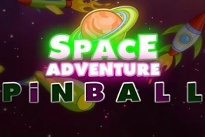 Hình ảnh có dòng chữ Space Adventure Pinball với nền là không gian vũ trụ cùng các hành tinh và tên lửa