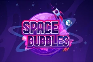 Hình ảnh có dòng chữ “Space Bubbles” trên nền không gian với hành tinh, tên lửa, và các hành tinh nhỏ xung quanh
