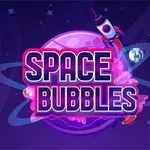 Hình ảnh có dòng chữ “Space Bubbles” trên nền không gian với hành tinh, tên lửa, và các hành tinh nhỏ xung quanh