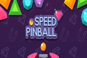 Các hình khối đầy màu sắc và chữ Speed Pinball trên nền màu tím với hoa văn kim cương và nam châm