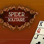 Hình ảnh có nền màu nâu trang trí hoa văn cổ điển với chữ Spider Solitaire và bốn quân bài gồm K, Q, J, 5 và 4