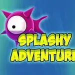 Sinh vật có mắt to màu tím trên nền xanh nước biển với dòng chữ Splashy Adventure nổi bật
