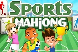 Ba nhân vật hoạt hình vui vẻ đứng trên sân bóng với một người cầm cúp vàng, phía trên có chữ SPORTS MAHJONG