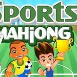 Ba nhân vật hoạt hình vui vẻ đứng trên sân bóng với một người cầm cúp vàng, phía trên có chữ SPORTS MAHJONG