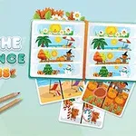 Cuốn sách mở với hình ảnh khác biệt thể hiện các mùa trong năm và hai cây bút chì nằm trên nền xanh