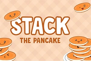 Hình ảnh có nền caro màu be với các chiếc bánh pancake mặt cười cùng chữ STACK THE PANCAKE nổi bật ở trung tâm