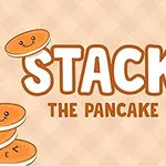 Hình ảnh có nền caro màu be với các chiếc bánh pancake mặt cười cùng chữ STACK THE PANCAKE nổi bật ở trung tâm