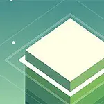 Hình ảnh hiển thị một khối vuông màu xanh lá cây xếp chồng trên các lớp màu xanh đậm hơn trong không gian có nền xanh và một vài ngôi sao nhỏ