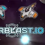 Hai tàu vũ trụ màu trắng với chi tiết xanh dương và cam bay trong không gian với dòng chữ STARBLAST
