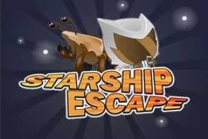 Hình ảnh hiển thị một nhân vật đội mũ bảo hiểm không gian với chữ Starship Escape phía trước và nền tối có các ngôi sao