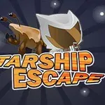 Hình ảnh hiển thị một nhân vật đội mũ bảo hiểm không gian với chữ Starship Escape phía trước và nền tối có các ngôi sao