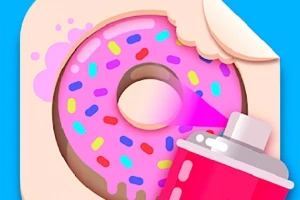 Hình ảnh một chiếc bánh donut màu hồng với kẹo màu rắc lên trên và một bình sơn hồng phía trước