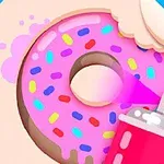 Hình ảnh một chiếc bánh donut màu hồng với kẹo màu rắc lên trên và một bình sơn hồng phía trước