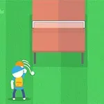 Người đang chơi bóng bàn trên sân cỏ với bàn màu đỏ