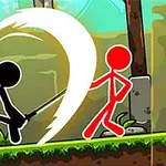 Hai người que đang chiến đấu với nhau bằng kiếm trên nền rừng