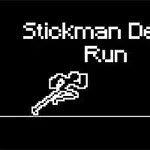 Hình ảnh hiển thị giao diện đen trắng với chữ Stickman Death Run và biểu tượng hình cây búa