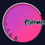 Hình ảnh một vòng tròn màu hồng tím với các hình người que chạy xung quanh và chữ Stickman Runner