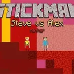 Hình ảnh hiển thị hai nhân vật kiểu pixel trong một khung cảnh đỏ, với chữ Stickman Steve vs Alex Nether phía trên