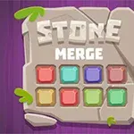 Hình ảnh hiển thị một tấm đá với dòng chữ Stone Merge và chín ô vuông nhiều màu sắc trên nền tím