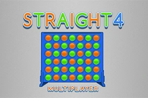 Bảng trò chơi kết nối với các quân màu xanh và cam, cùng dòng chữ STRAIGHT 4 MULTIPLAYER
