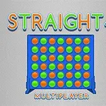 Bảng trò chơi kết nối với các quân màu xanh và cam, cùng dòng chữ STRAIGHT 4 MULTIPLAYER