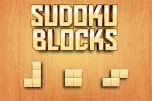 Chữ Sudoku Blocks nổi bật trên nền gỗ với các khối gạch hình dạng khác nhau phía dưới