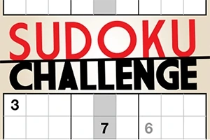 Chữ Sudoku Challenge nổi bật với màu đỏ và đen trên nền bảng số ô vuông