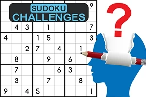 Một bảng Sudoku với một cây bút chì đang đâm xuyên qua hình đầu người màu xanh và một dấu chấm hỏi lớn màu đỏ
