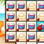 Hình ảnh gồm lưới ô vuông hiển thị các biểu tượng kem, ly giấy và quả cherry với nền bãi biển phía sau