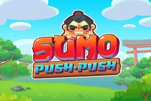 Hình ảnh có đoạn văn bản Sumo Push Push với nền cảnh thiên nhiên cây cối và một võ sĩ sumo hoạt hình ở phía trên