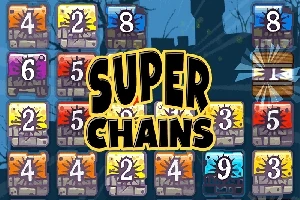 Nền hình vuông nhiều màu sắc với các con số khác nhau và chữ SUPER CHAINS ở giữa