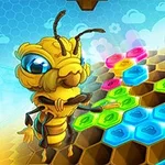 Ong hoạt hình đứng cạnh tổ ong với các ô màu sắc rực rỡ