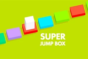 Hình ảnh các khối hộp màu sắc trên nền màu xanh lá với dòng chữ SUPER JUMP BOX