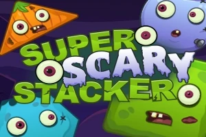 Hình ảnh với chữ Super Scary Stacker và những nhân vật hoạt hình dễ thương có mắt to